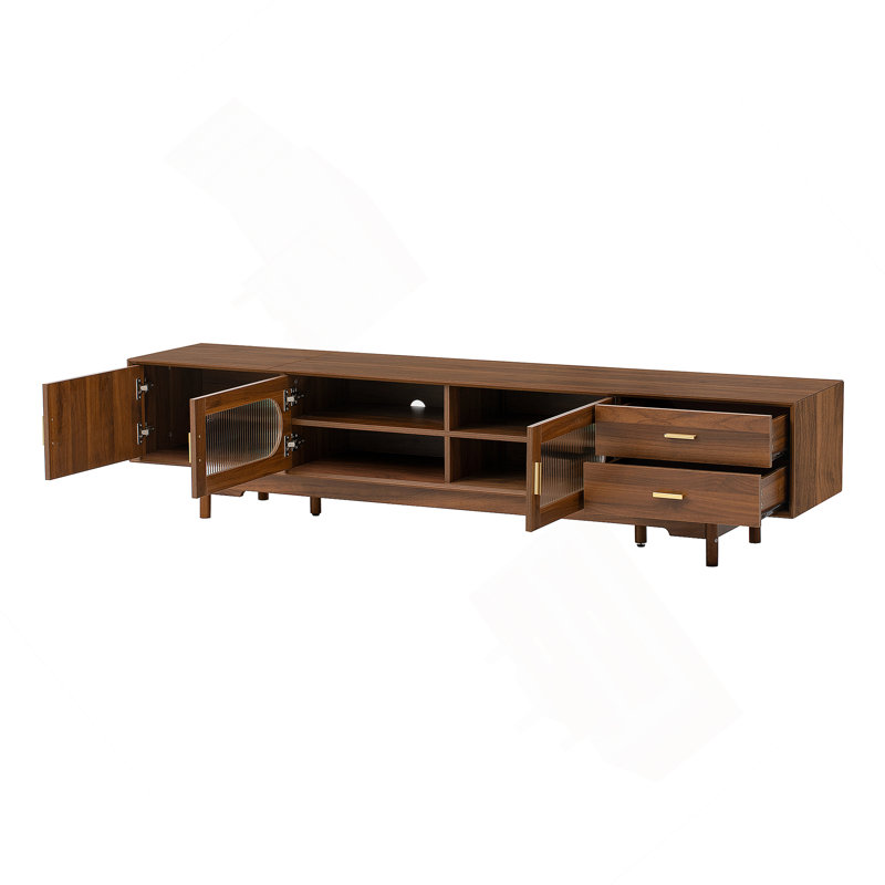 Meuble télé pour téléviseur de 85 po ou moins, meuble télé moderne avec 2 tiroirs pour le salon