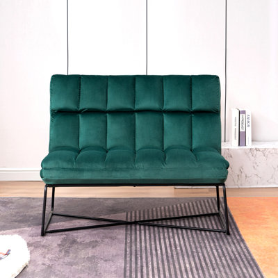 Canapé-lit Momka, canapé sans accoudoirs en velours Mid-Century, banc rembourré 2 places