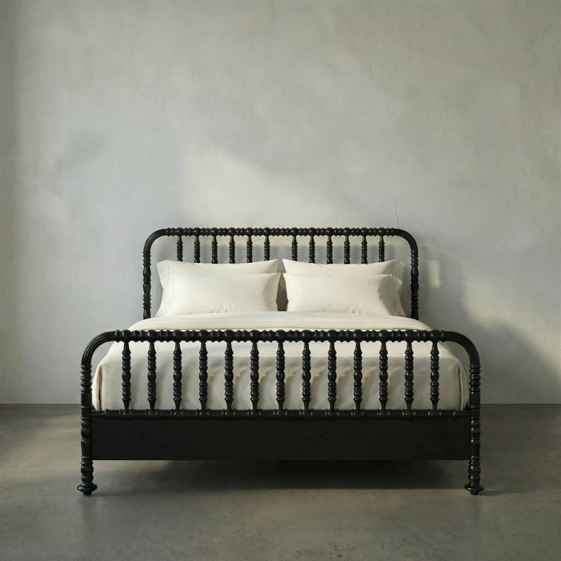 Bachelor Solid Wood Bed, Eastern King, Hand Rubbed Black