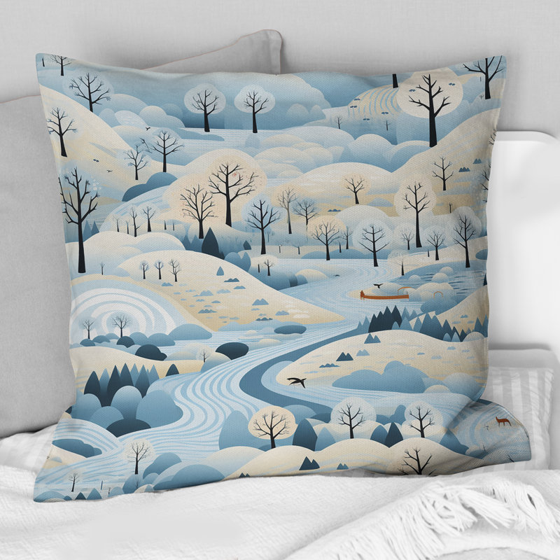 Scandinavian Winter Landscape - Coussin décoratif à imprimé floral, H 18 po x l 18 po