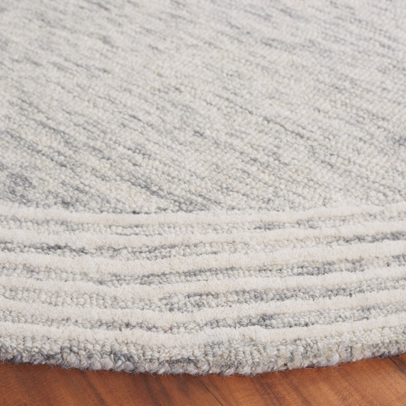 Tyshai Hand Tufted Wool Cotton Abstract Rug in Gray/Ivory, Round 6'