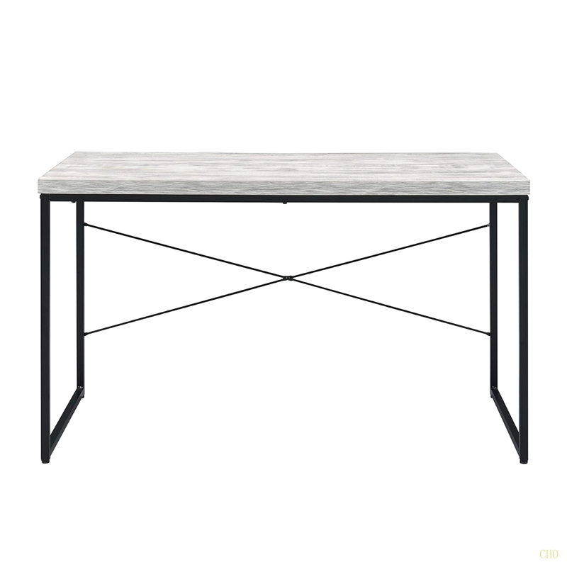 Bureau d'écriture rectangulaire avec pieds en métal, Weathe, Blanc antique