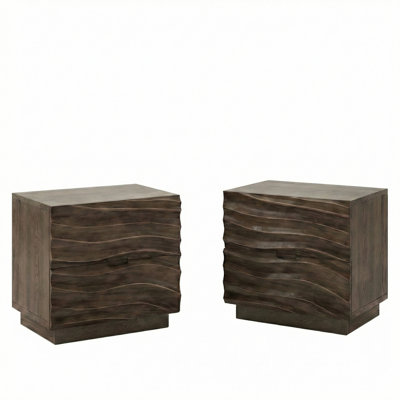 Table de chevet en bois massif avec 2 tiroirs, table de chevet moderne sans poignée pour chambre à coucher ou salon, ensemble de 2