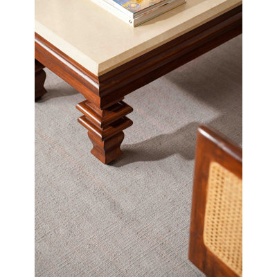 Tapis en laine tissé à la main et à plat KILIM - rectangulaire | Argenté | Conception solide | Tapis de salon, chambre à coucher