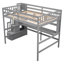 Lit mezzanine avec bureau et tablettes, gris, escalier inclus pour une chambre à coucher fonctionnelle pleine grandeur en gris - votre espace de travail confortable