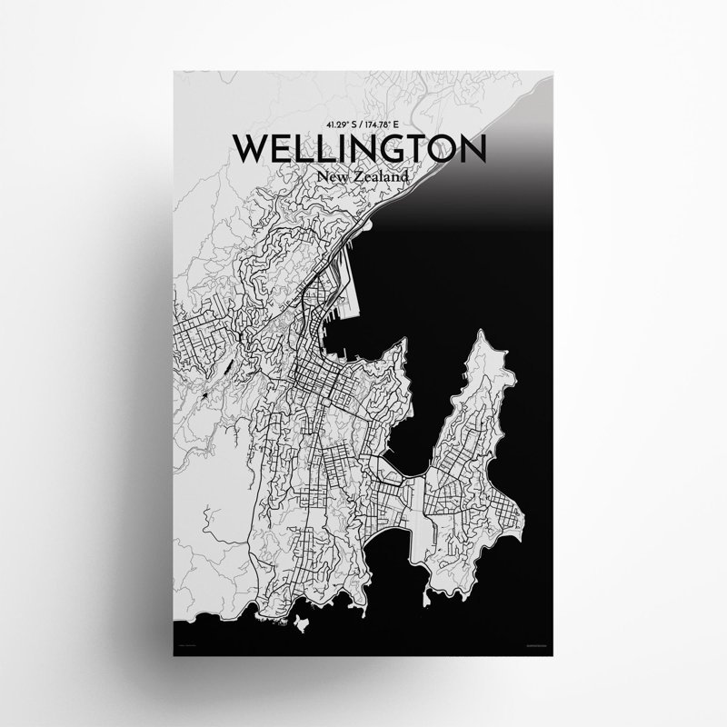 Wellington, carte de la ville, impression, H 17 po x l 11 po, Noir / blanc
