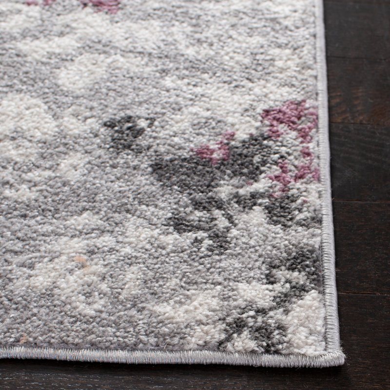 Makeba Floral Gray/Purple Area Rug, Rectangle 4' x 6'