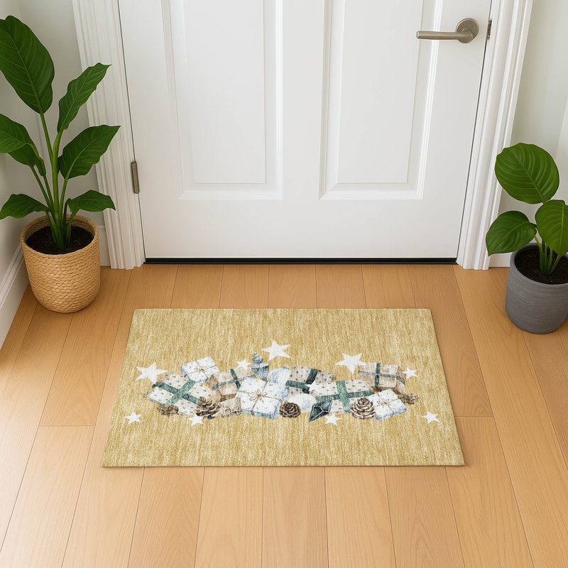 Premium Machine Washable Castillon AMF1825 Stars and Presents Holiday Rug, Rectangle 1'8" x 2'6"