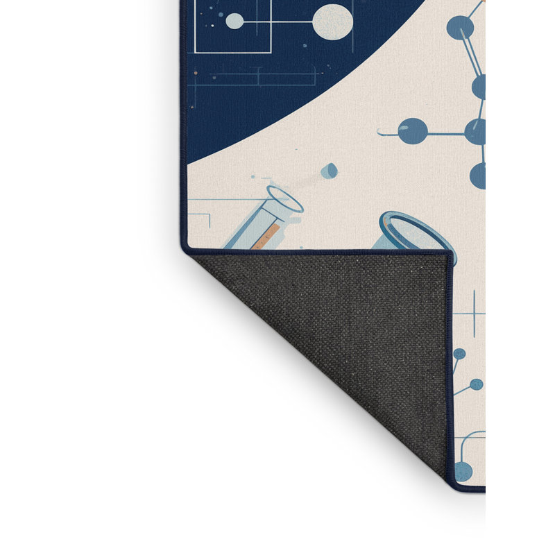 Soft Plush Ormes Laboratory Scene Modern & Contemporary Area Rug in Green – Navy Binding, 3x5
