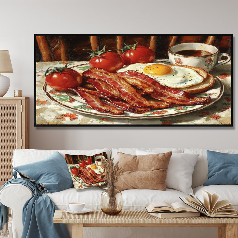 1950 s, petit-déjeuner américain rétro, art mural petit-déjeuner, H 28 po x l 60 po, Cadre flottant, Noir