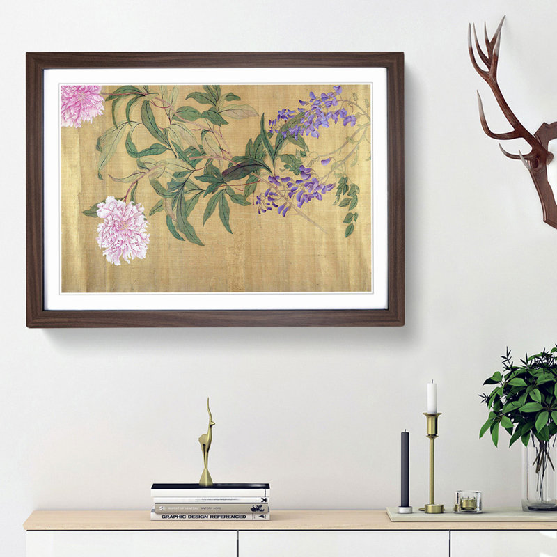 One Hundred Flowers Vol.4 by Yun Shouping - Picture Frame Painting Print on MDF, 48cm H x 65cm W x 2cm D, Walnut Framed