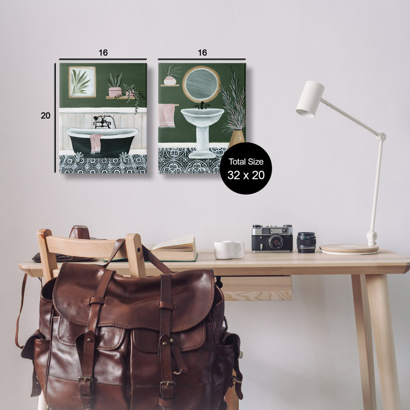 «Inviting Bold Green Bathroom», ensemble de 2 toiles d'art sur toile par Yvette St. Amant, H 20 po x l 16 po