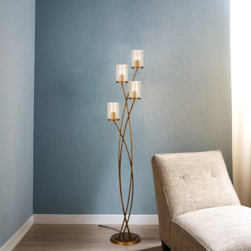 70" 4-Light Metal Floor Lamp, Painted Antique Gold