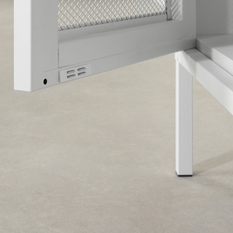 White Metal End Table with Perforated Mesh Door and Storage