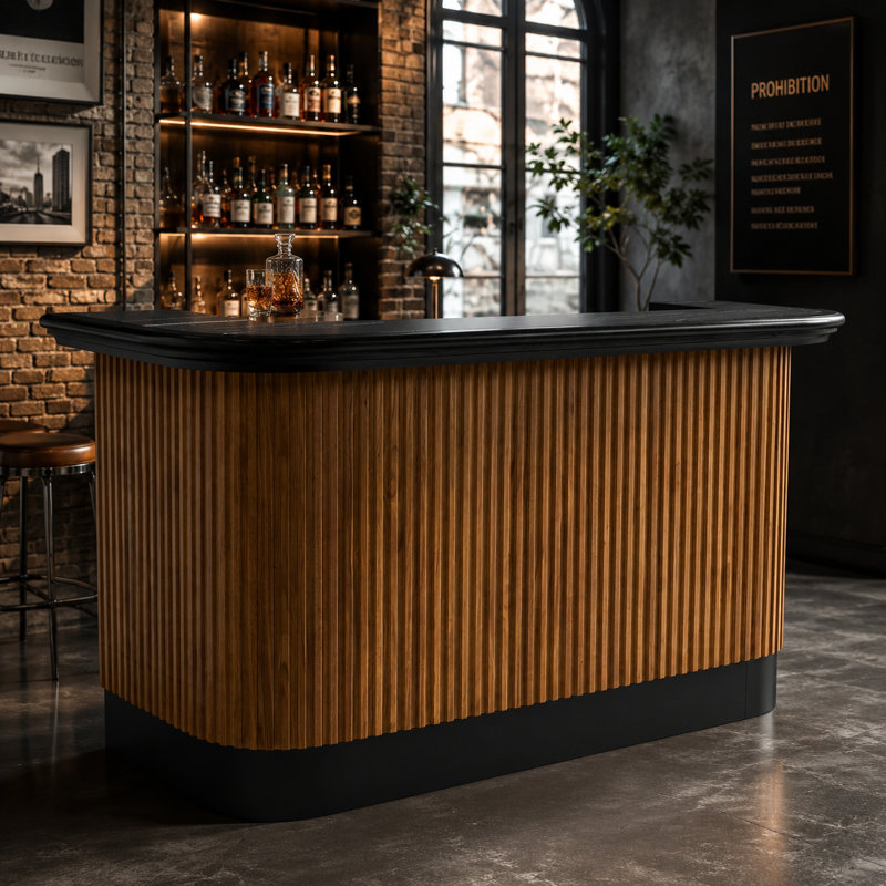 Prohibition Series 84" Cocktail Bar By RAM Game Room, Tan/Black