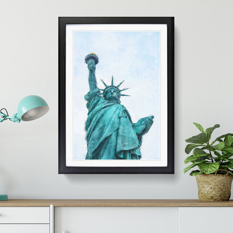 Beneath the Statue of Liberty - Picture Frame Graphic Art Print, 33cm H x 24cm W x 2cm D, Black Framed