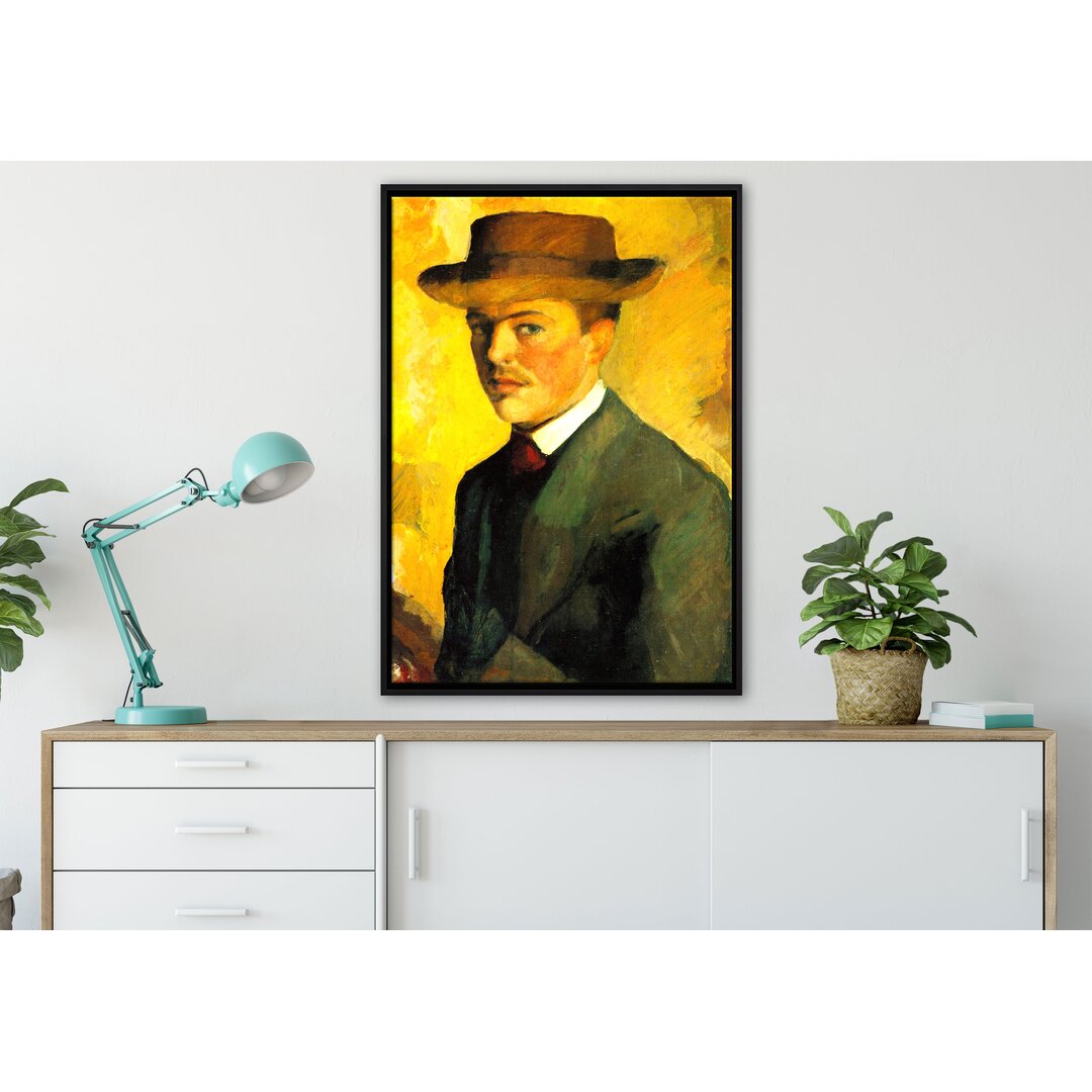 Gerahmtes Leinwandbild Self Portrait with Hat von August Macke