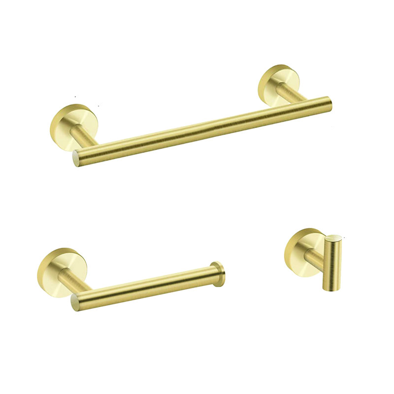 3 Bathroom In Gold - Sus304 Stainless Steel Hardware. Rustproof Bath Accessories. 12" Towel Bar, Toilet Paper Holder, Robe Hook. Contemporary Design With Smooth Finish. Easy Maintenance. Mounting