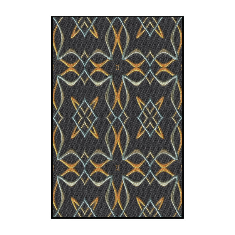 Tapis noir/jaune à motifs, Rectangle 5 pi x 7 pi