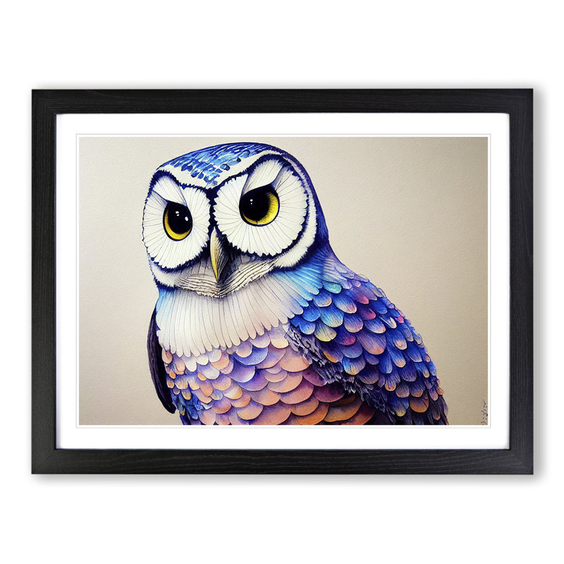 Barn Owl Watercolour - Single Picture Frame Painting, 46cm H x 64cm W x 2cm D, Black