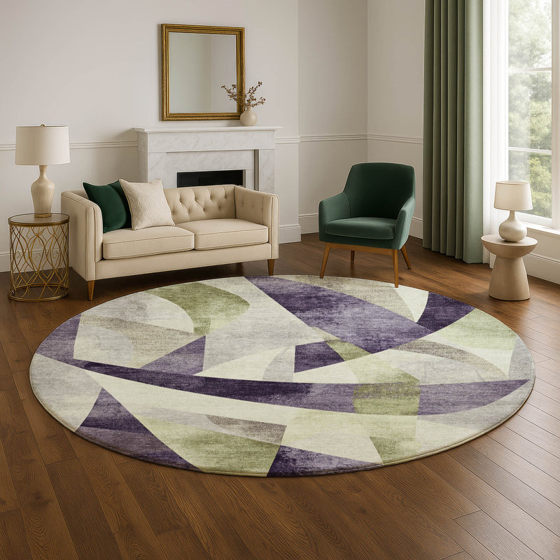 Premium Machine Washable Bitteridge AMF1836 Swirls Rug, Round 8'