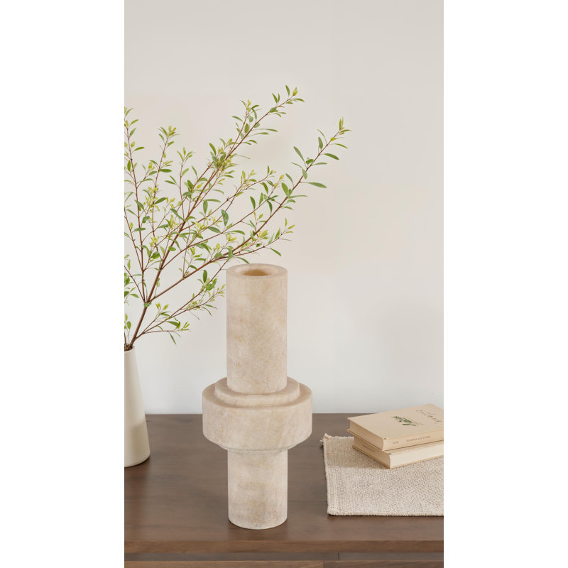 Stone Vase, Cream, Small, 12" H x 5" W x 5" D
