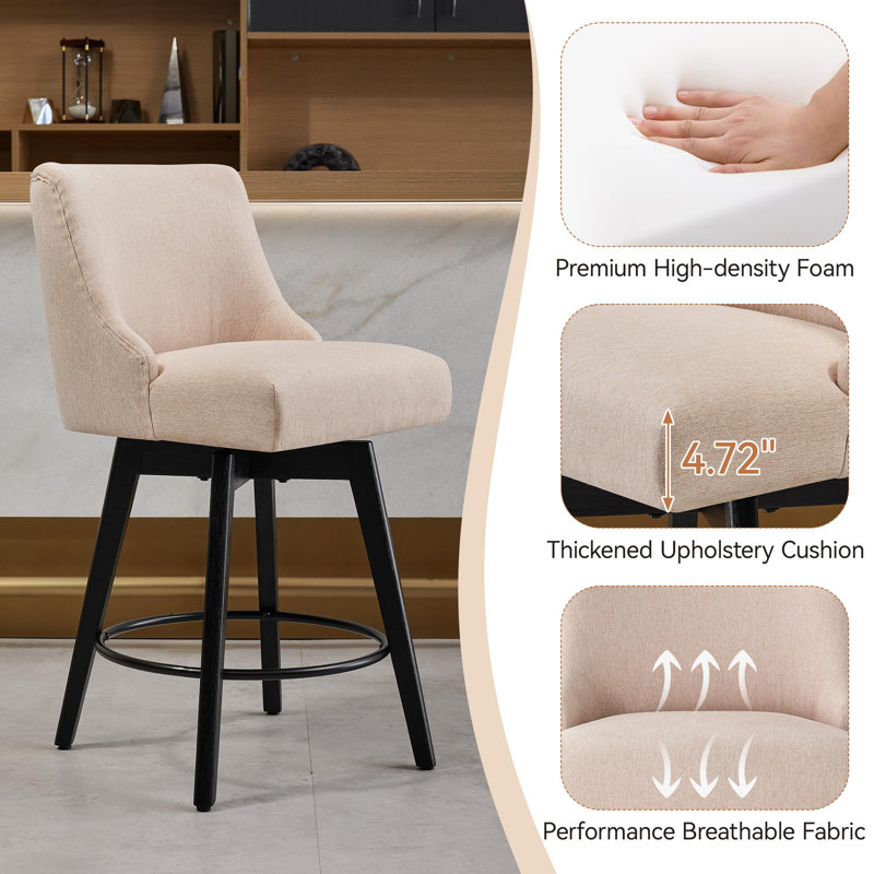Hokku Designs & Makiba 360° Swivel Counter Height Bar Stool - CertiPUR-US Foam, Solid Wood Frame, Linen Upholstery, 2