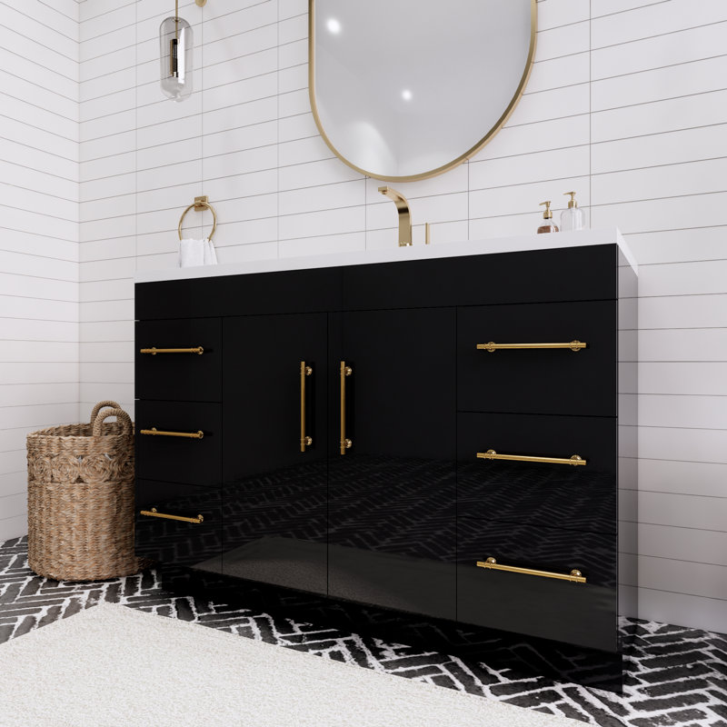 Meuble-lavabo simple l 48 po Spring, Noir lustré