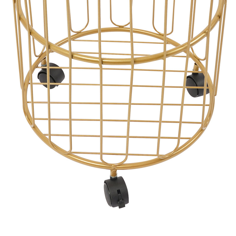 Rolling Laundry Basket Cart, Metal Rolling Laundry Basket, Gold