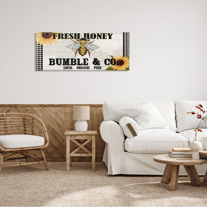 «Fresh Honey Bumble & Co.», publicité Tournesols - Abeille, H 20 po x l 48 po x P 1,5 po, Toile tendue