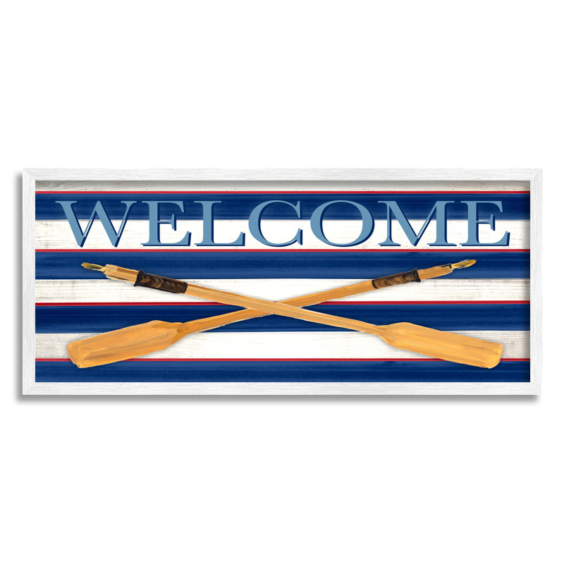 Symbole Welcome Oars, H 24 po x l 24 po x P 1,5 po, Giclée encadrée blanc bord de mer