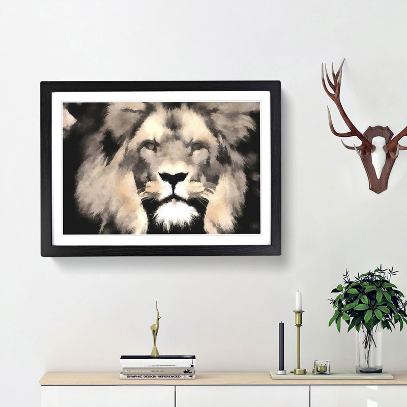 Lion - Picture Frame Graphic Art Print, 62cm H x 87cm W x 2cm D, Black Framed
