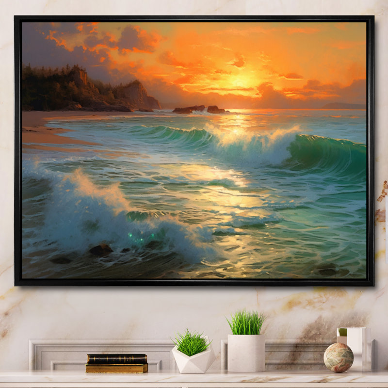 " Sand And Blue Caribbean Sea VII ", H 16 po x l 32 po x P 1 po, Cadre flottant noir