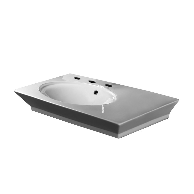 Barclay Opulence 19.37'' White Fireclay Rectangular Bathroom Sink with Overflow, 8" Centers