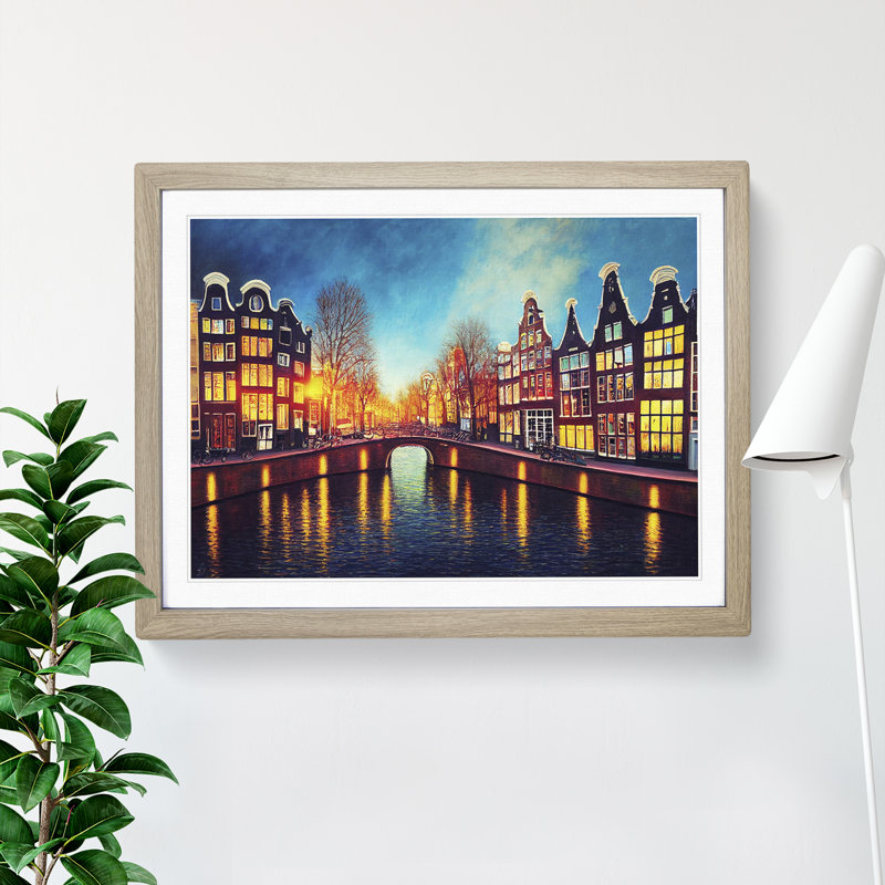 Amsterdam Canal Art Painting Vol.1 - Single Picture Frame Painting, Oak, 25cm H x 34cm W x 2cm D