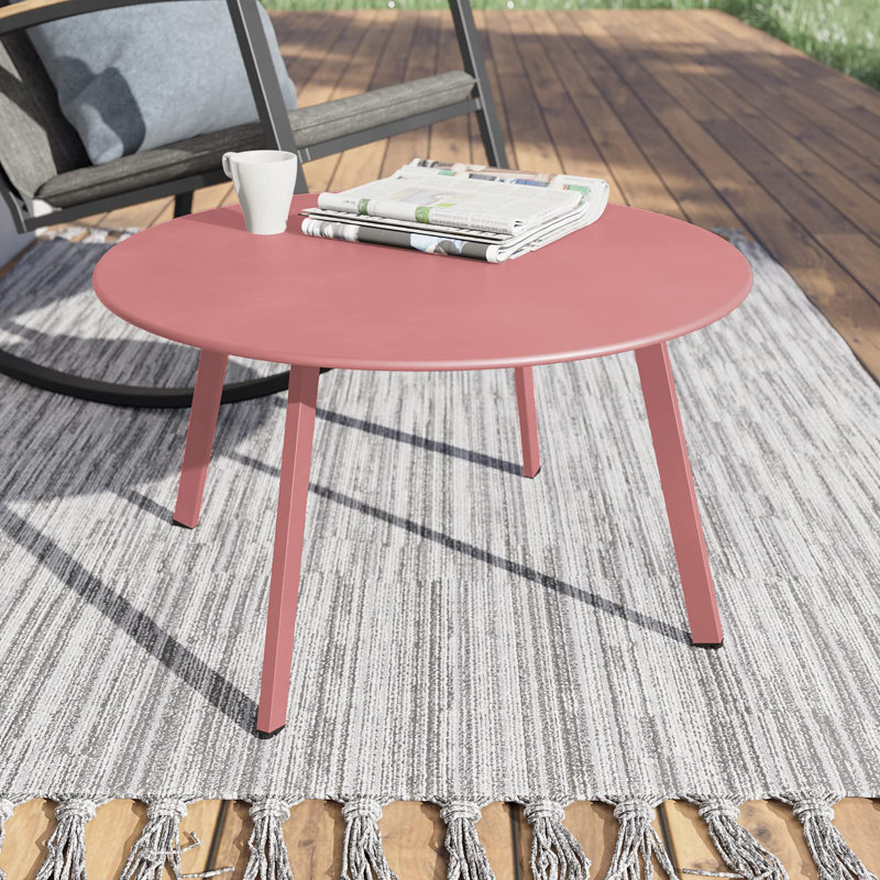 Table basse d'extérieur ronde en acier 27,5 po Cera, Rose aube
