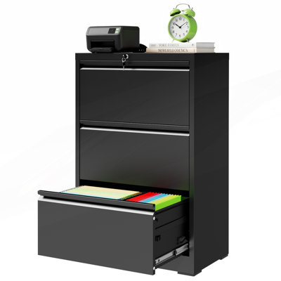 3 Drawer Lateral File Cabinet with Lock, Metal Lateral Filing Cabinet