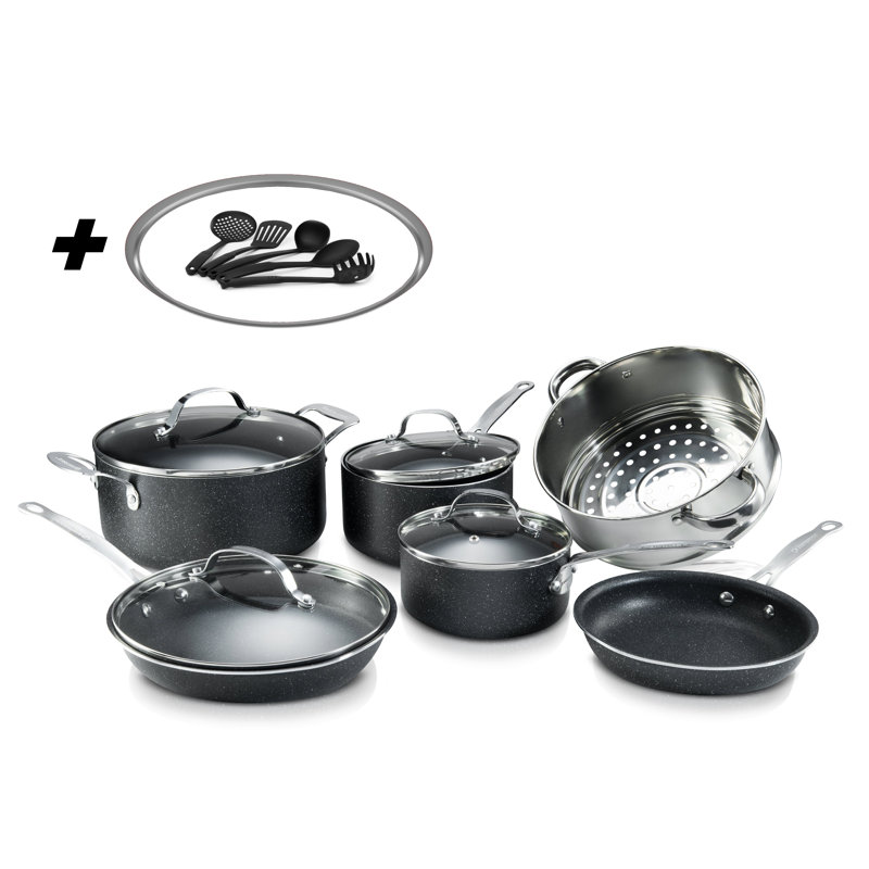 Batterie de cuisine antiadhésive avec ustensiles de cuisine 15 pièces Granitestone, Noir