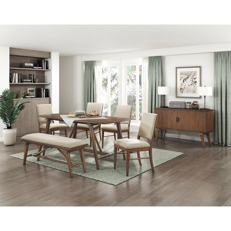 Set of 2 Beige Upholstered Side Chairs with Brown Wood Frame