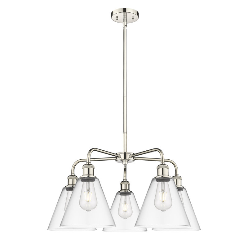 Lustre cône à 5 lumières Beva, Transparent, Nickel poli