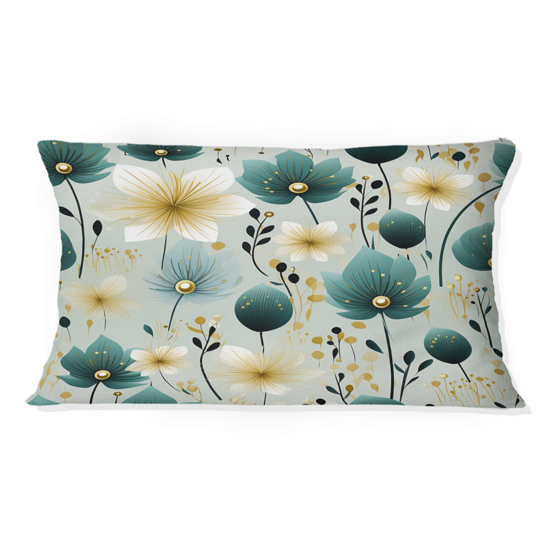 Teal & Ivory Coastal Elegance Floral Motif I - Coussin imprimé floral
