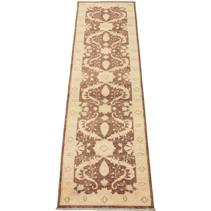 Tapis intérieur en laine dorée 2 pi 8 po x 10 pi 1 po one-of-kind-noué la main ushak brun foncé Peshawar Oushak