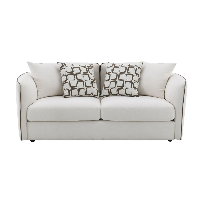 Causeuse en chenille beige avec 4 coussins Yolanda, H 29 po x l 73 po x P 39 po
