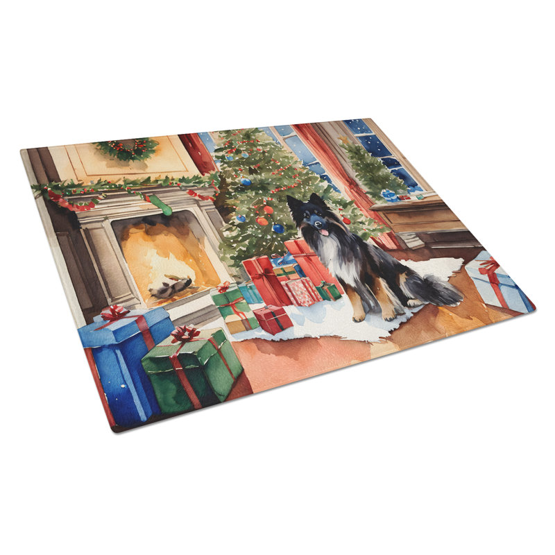 Grande planche à découper en verre Keeshond Cozy Christmas