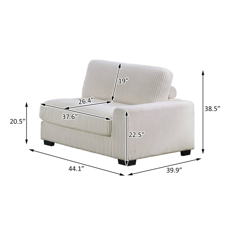 Right Arm Facing Chair, Beige Corduroy