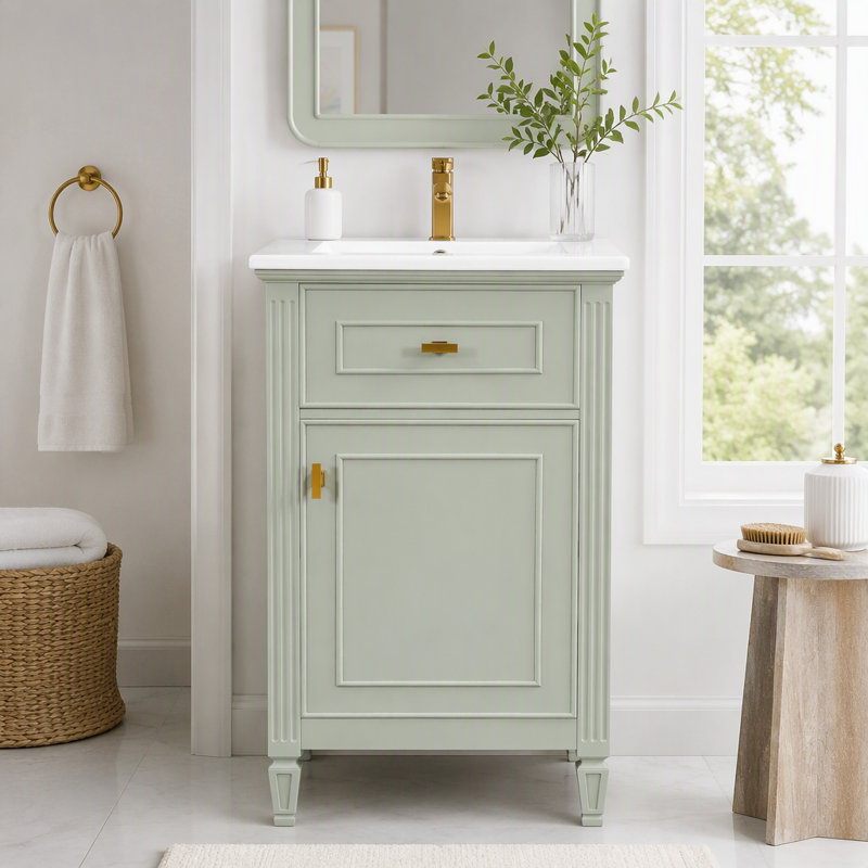 Meuble-lavabo de 20 po avec lavabo et rangement intelligent, Vert