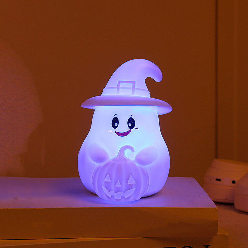 Cute Ghost Pumpkin Night Light For Kids 7 Color Changing LED Silicone Lamp Rechargeable Touch Nightlight For Halloween Decor Bedroom Nursery Gift