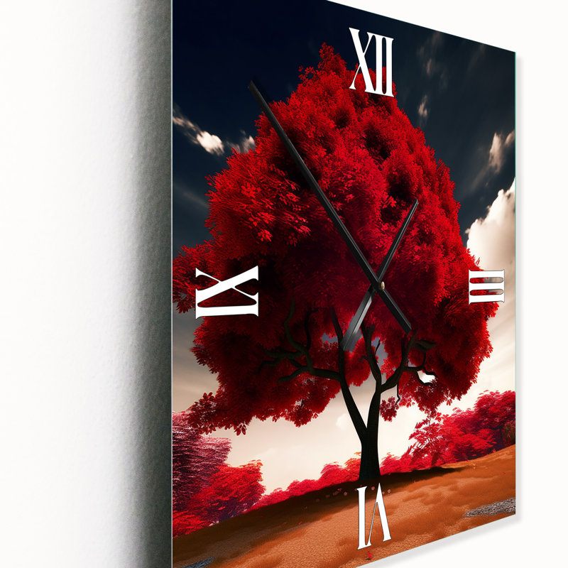 Horloge murale surdimensionnée majestueuse, arbre rouge, photographie de nature II, Grand