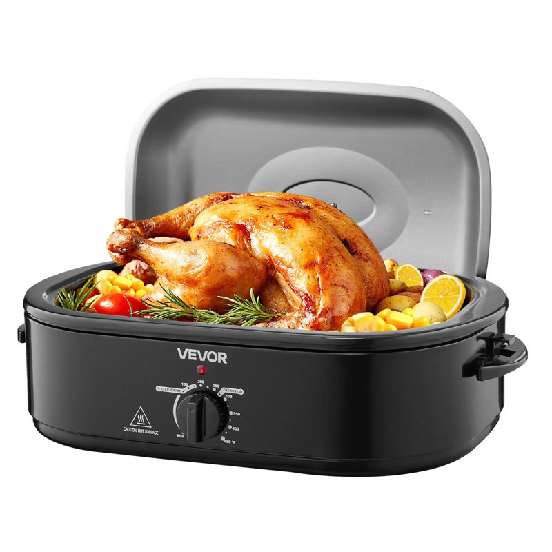 18qt Electric Roaster Oven – Fast-cooking Turkey Roaster With Self-basting Lid, Adjustable Temp 150°f-450°f, Defrost & Warm Functions, Removable Pan & Rack