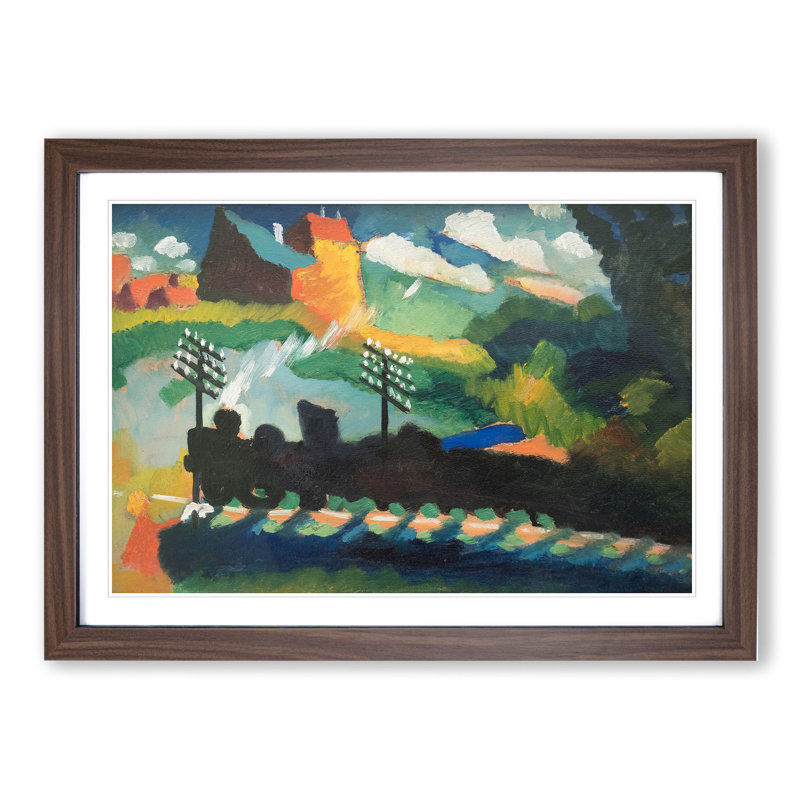 Railroad At Murnau by Wassily Kandinsky - Single Picture Frame Print on Wood, 65cm H x 90cm W x 2cm D, Walnut Framed